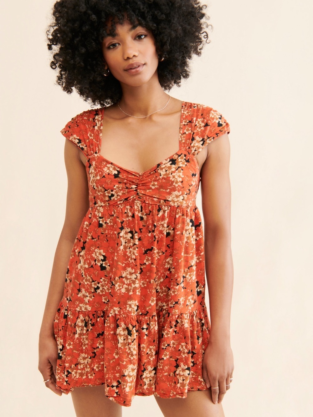 Free People Pattern Play Floral Mini Dress Red Multi Boho Size Small